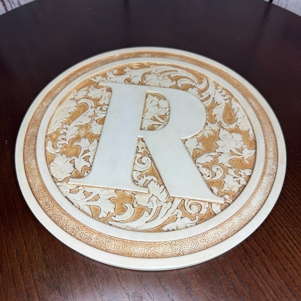 Decorative Monogrammed Wall Plaque - Ivory and Gold